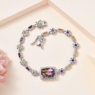 AAA Anahi Ametrine and Multi Gemstone Bracelet in Platinum Over Sterling Silver (7.25 In) 12.10 ctw