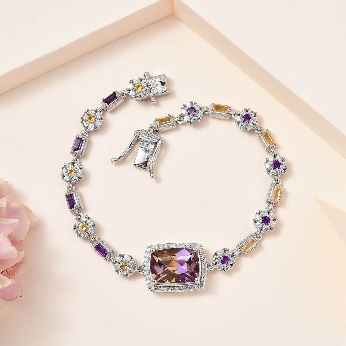 AAA Anahi Ametrine and Multi Gemstone Bracelet in Platinum Over Sterling Silver (7.25 In) 12.10 ctw image number 1