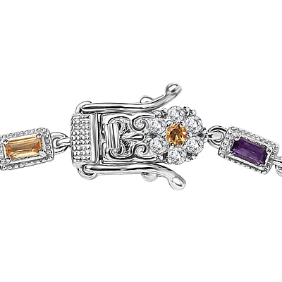 AAA Anahi Ametrine and Multi Gemstone Bracelet in Platinum Over Sterling Silver (7.25 In) 12.10 ctw