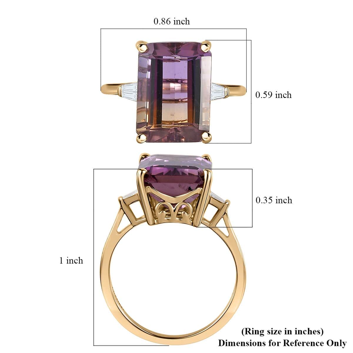 Luxoro 10K Yellow Gold AAA Anahi Ametrine and G-H I2 Diamond Ring (Size 7.0) 7.65 ctw image number 5