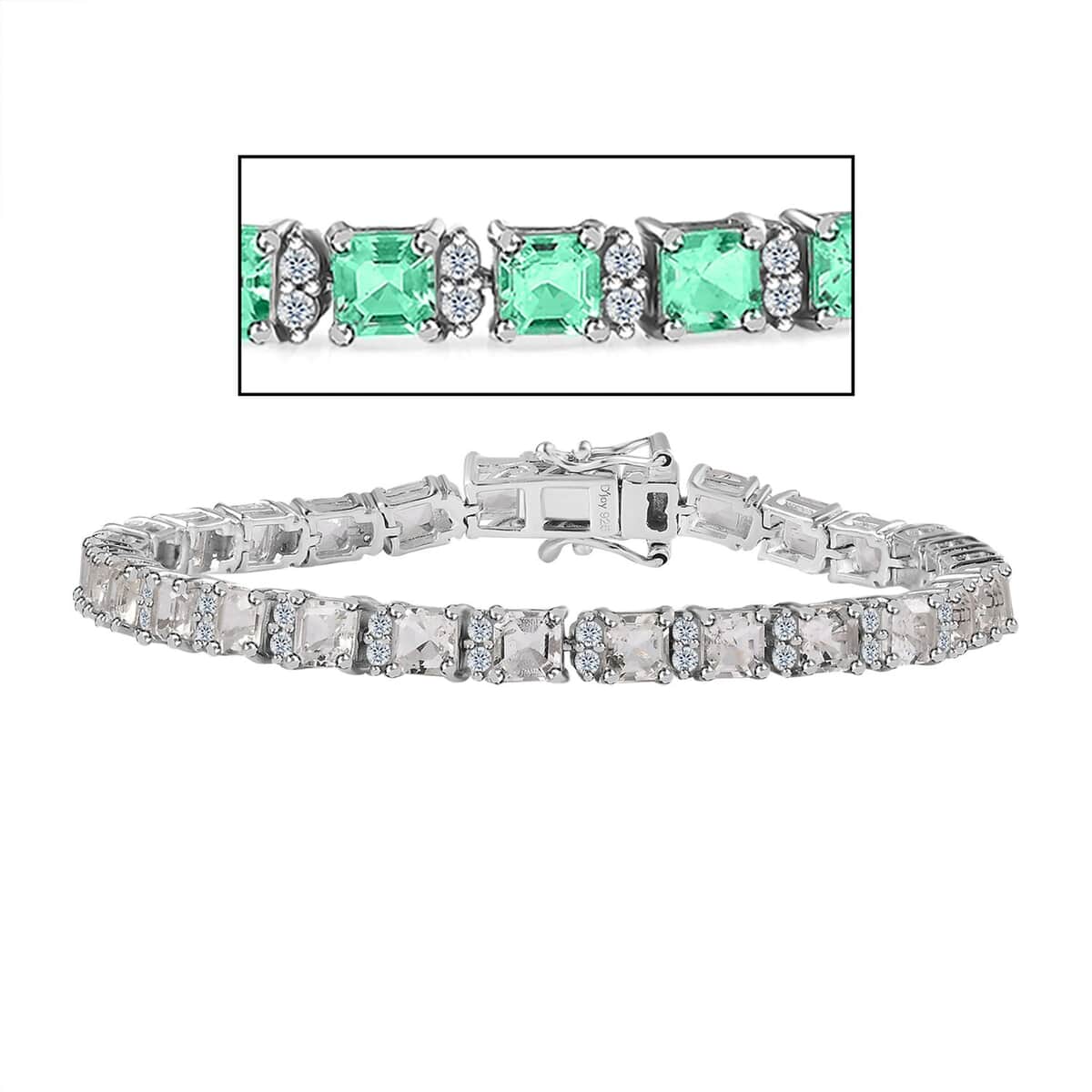 Asscher Cut Mexican Hyalite Opal and White Zircon Tennis Bracelet in Platinum Over Sterling Silver (6.50 In) with Free UV Flash Light 8.00 ctw image number 0