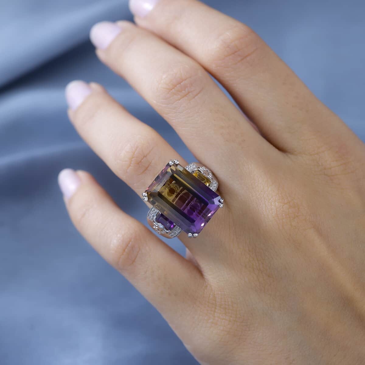 AAA Anahi Ametrine and Multi Gemstone Ring in Platinum Over Sterling Silver (Size 10.0) 16.65 ctw image number 2