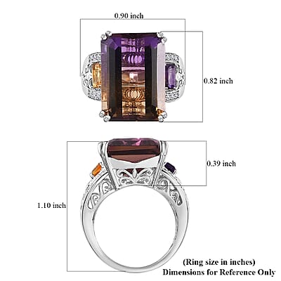 AAA Anahi Ametrine and Multi Gemstone Ring in Platinum Over Sterling Silver (Size 10.0) 16.65 ctw