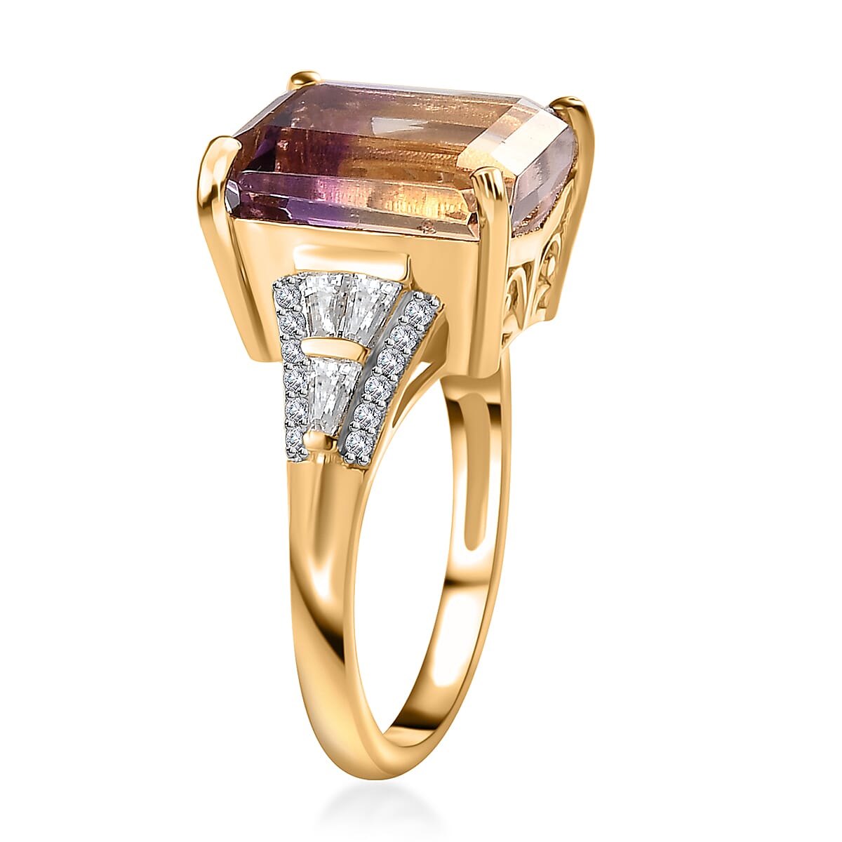 AAA Anahi Ametrine and Moissanite Ring in Vermeil Yellow Gold Over Sterling Silver (Size 10.0) 6.65 ctw