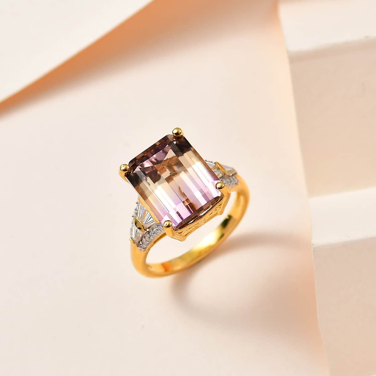 AAA Anahi Ametrine and Moissanite Ring in Vermeil Yellow Gold Over Sterling Silver (Size 8.0) 6.65 ctw image number 1