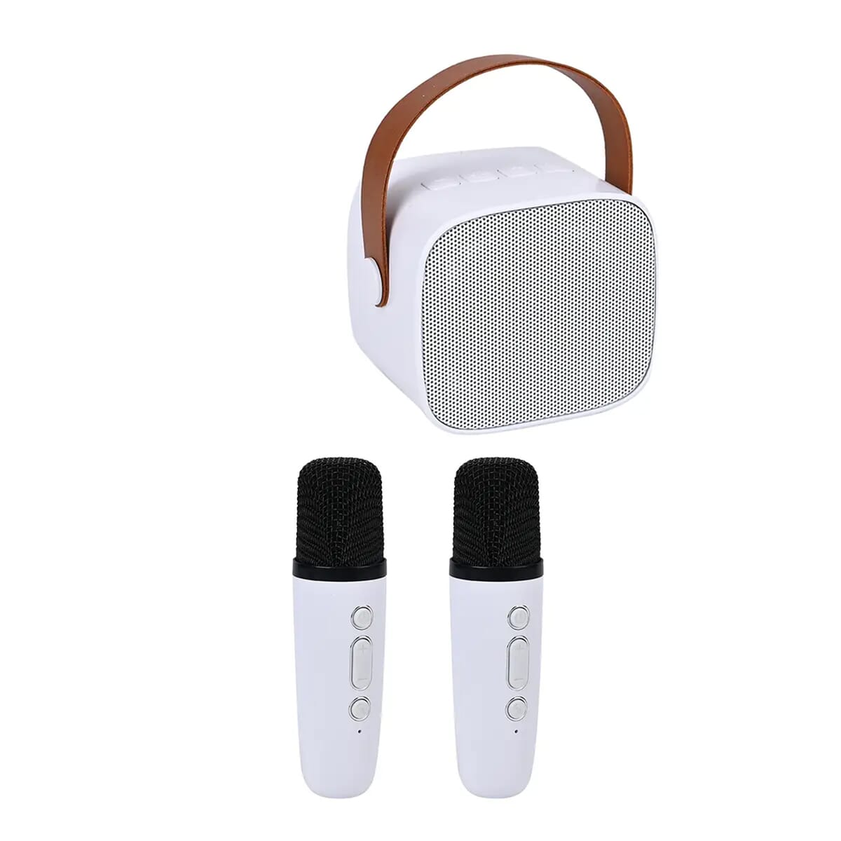 White Mini Speaker with 2 Wireless Microphone with Bluetooth image number 0