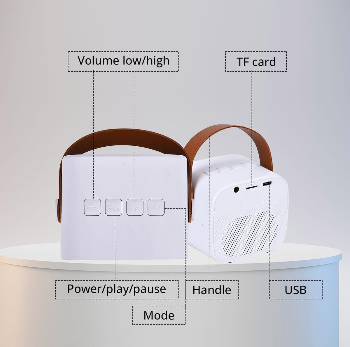 White Mini Speaker with 2 Wireless Microphone with Bluetooth image number 4