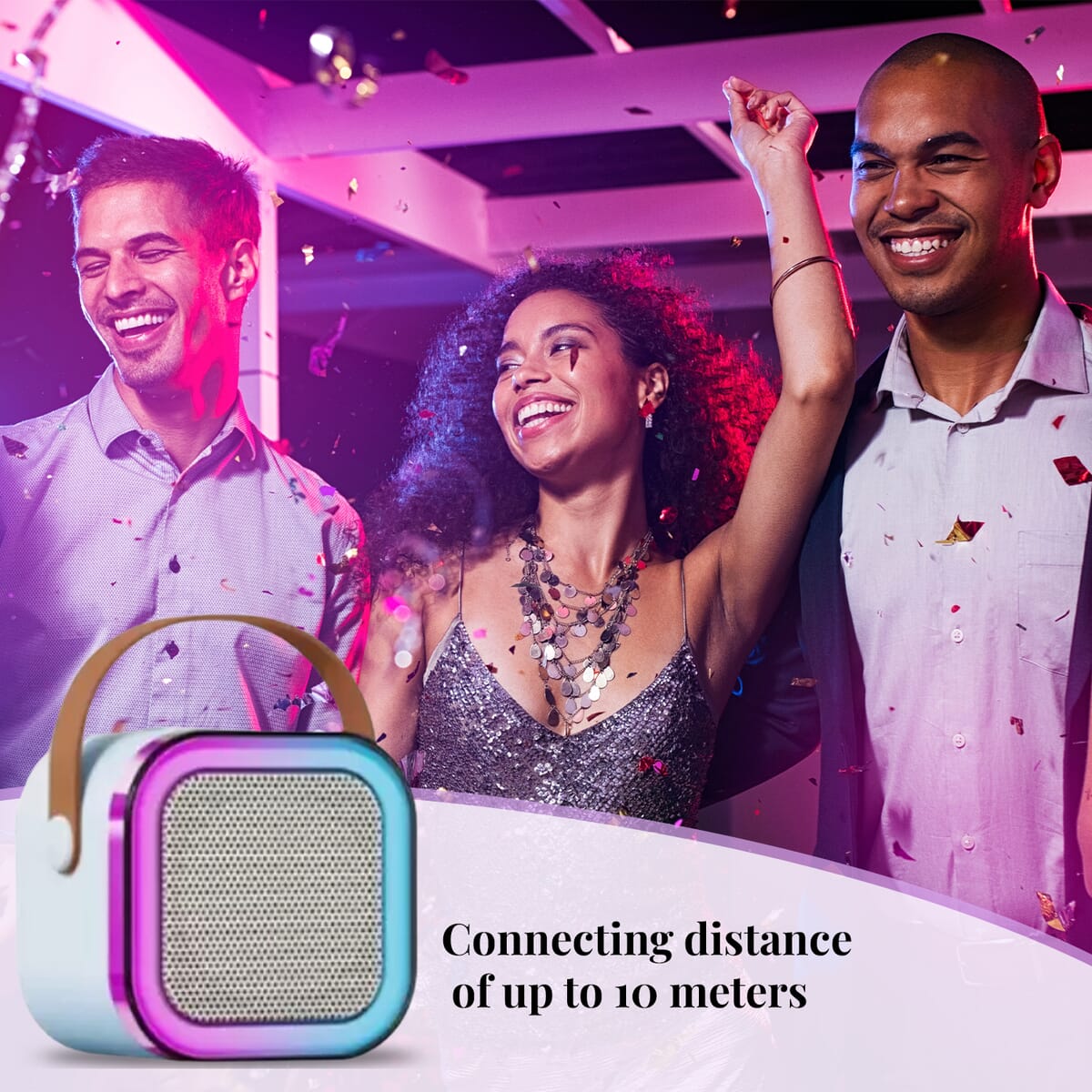 White Mini Speaker with 2 Wireless Microphone with Bluetooth image number 5