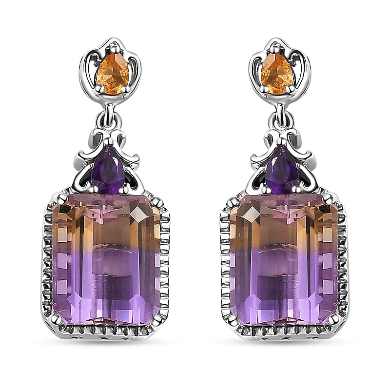 D'Joy AAA Anahi Ametrine and Multi Gemstone Dangle Earrings in Platinum Over Sterling Silver 13.75 ctw