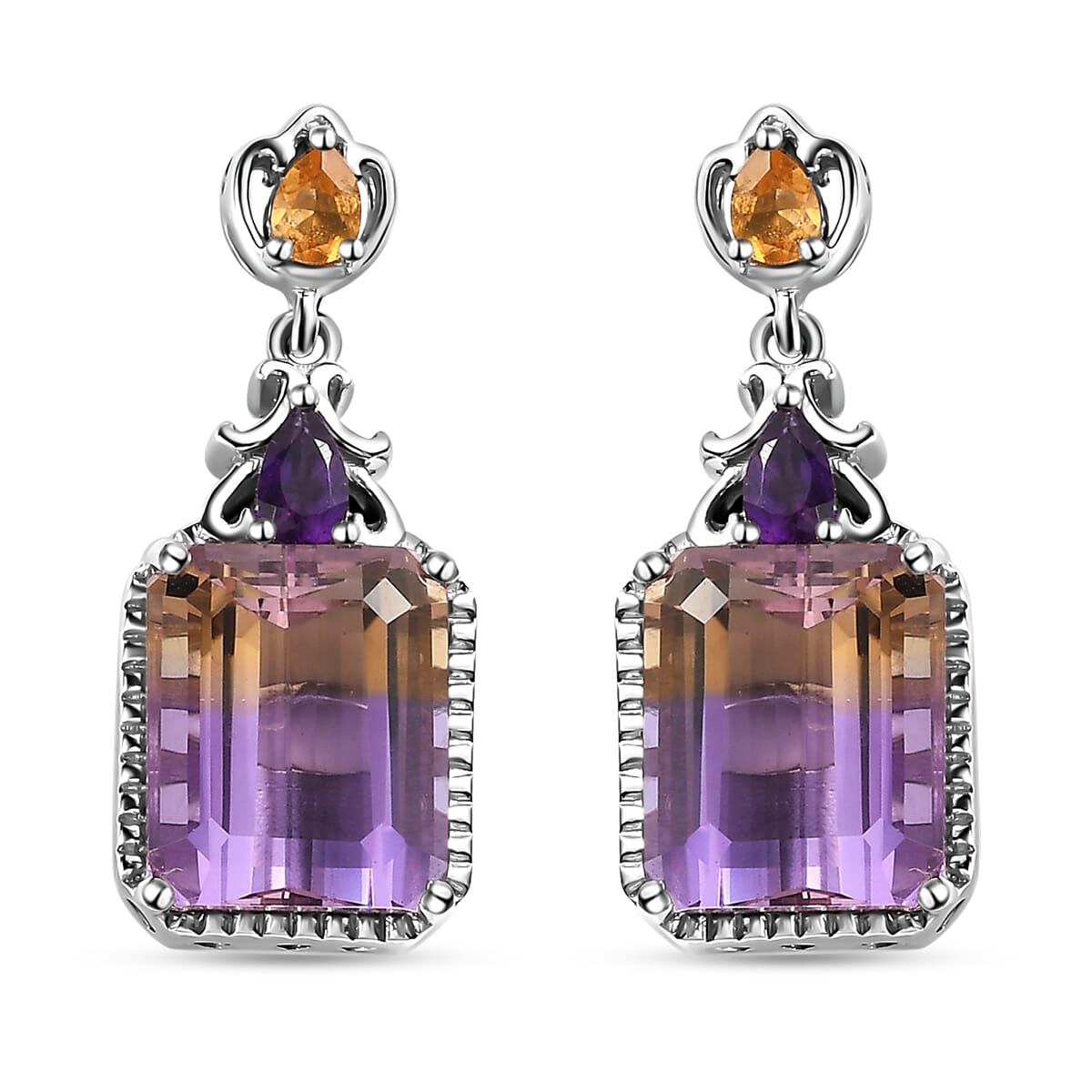 AAA Anahi Ametrine and Multi Gemstone Dangle Earrings in Platinum Over Sterling Silver 13.75 ctw image number 0