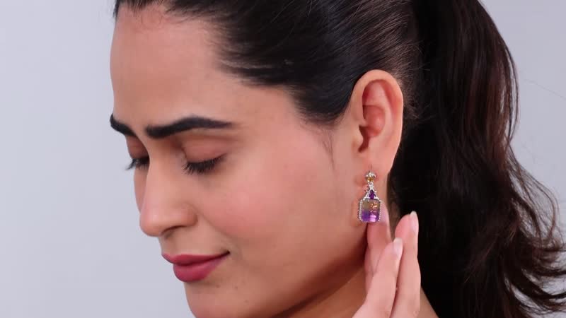 D'Joy AAA Anahi Ametrine and Multi Gemstone Dangle Earrings in Platinum Over Sterling Silver 13.75 ctw