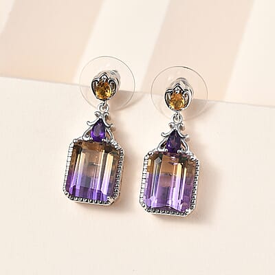 D'Joy AAA Anahi Ametrine and Multi Gemstone Dangle Earrings in Platinum Over Sterling Silver 13.75 ctw
