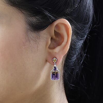 D'Joy AAA Anahi Ametrine and Multi Gemstone Dangle Earrings in Platinum Over Sterling Silver 13.75 ctw