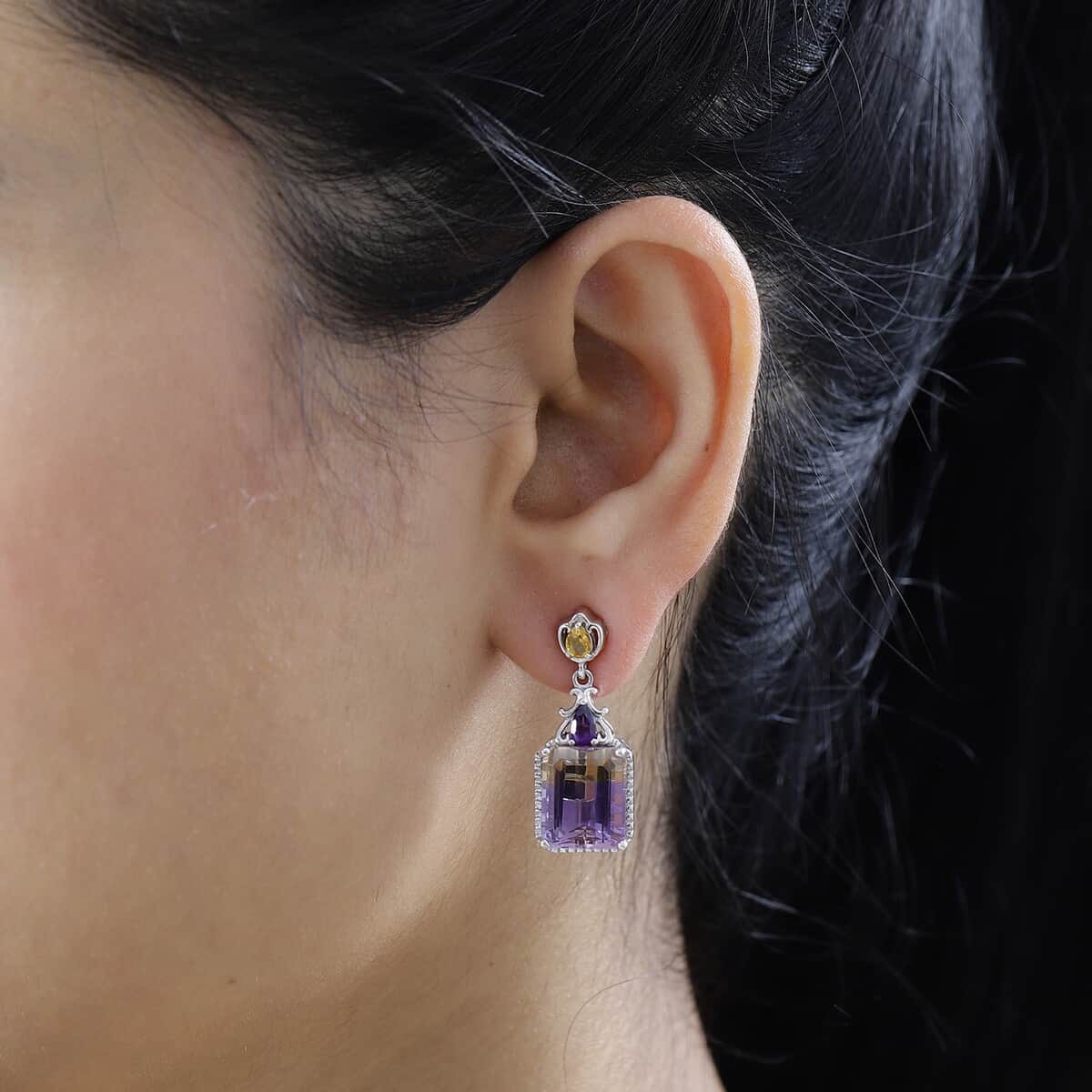 AAA Anahi Ametrine and Multi Gemstone Dangle Earrings in Platinum Over Sterling Silver 13.75 ctw image number 2