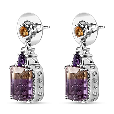D'Joy AAA Anahi Ametrine and Multi Gemstone Dangle Earrings in Platinum Over Sterling Silver 13.75 ctw