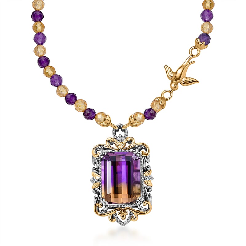 AAA Anahi Ametrine and Multi Gemstone Necklace 18 Inches in Vermeil YG and Platinum Over Sterling Silver 53.90 ctw
