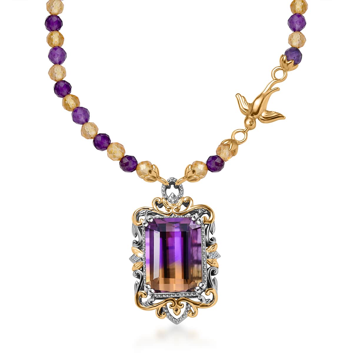 AAA Anahi Ametrine and Multi Gemstone Necklace 18 Inches in Vermeil YG and Platinum Over Sterling Silver 53.90 ctw image number 0