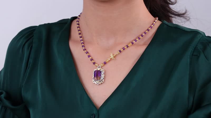 AAA Anahi Ametrine and Multi Gemstone Necklace 18 Inches in Vermeil YG and Platinum Over Sterling Silver 53.90 ctw