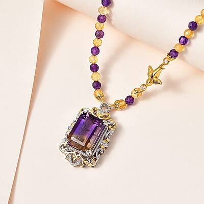 AAA Anahi Ametrine and Multi Gemstone Necklace 18 Inches in Vermeil YG and Platinum Over Sterling Silver 53.90 ctw