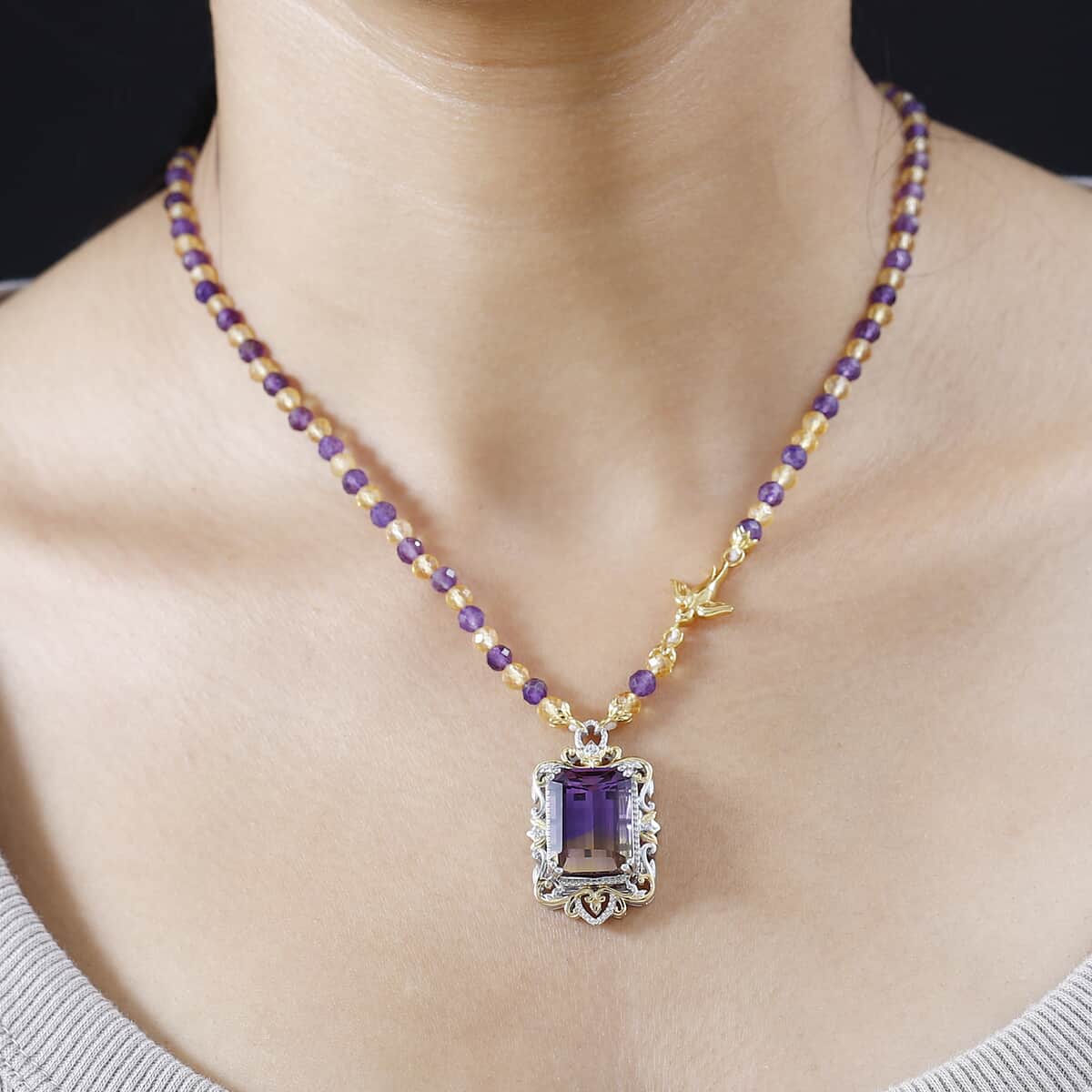 AAA Anahi Ametrine and Multi Gemstone Necklace 18 Inches in Vermeil YG and Platinum Over Sterling Silver 53.90 ctw image number 2