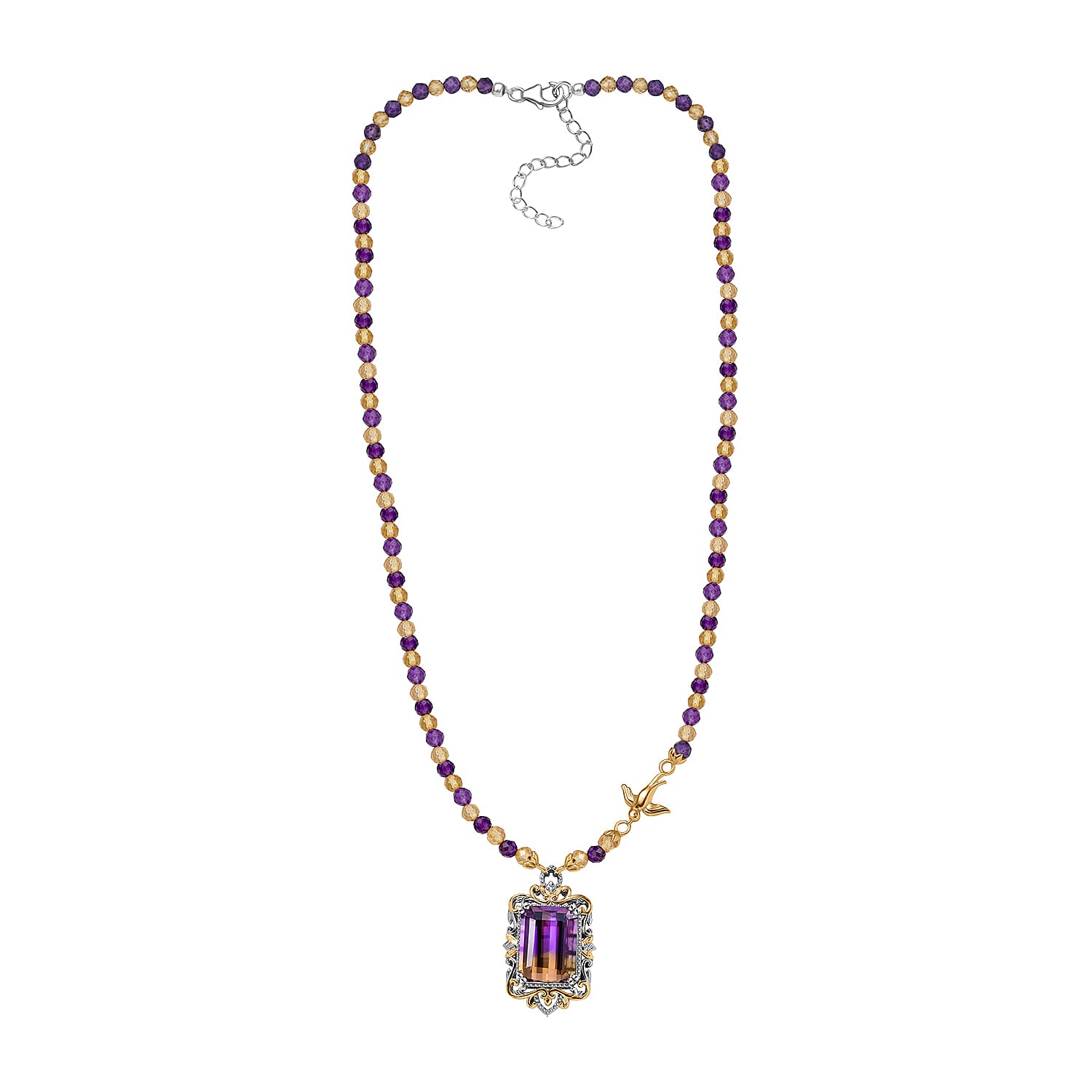 AAA Anahi Ametrine and Multi Gemstone Necklace 18 Inches in Vermeil YG and Platinum Over Sterling Silver 53.90 ctw