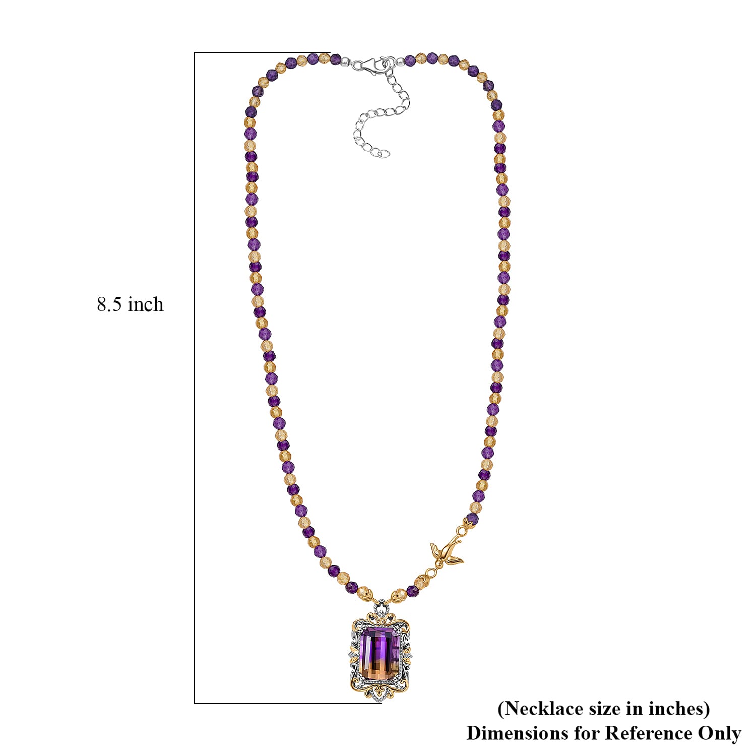 AAA Anahi Ametrine and Multi Gemstone Necklace 18 Inches in Vermeil YG and Platinum Over Sterling Silver 53.90 ctw