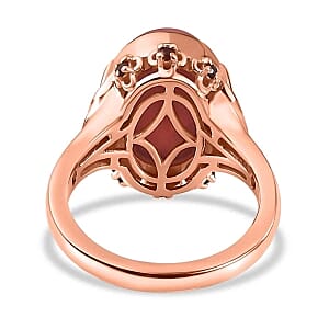 Oregon Sunrise Peach Opal and Mozambique Garnet 4.18 ctw Solitaire Ring in Vermeil Rose Gold Over Sterling Silver (Size 9.0) (6.05 g)