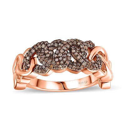 GP Champagne Diamond and Kanchanaburi Blue Sapphire ROUND 0.50 ctw Fancy Ring in Vermeil Rose Gold Over Sterling Silver (Size 10.0) (5.34 g)