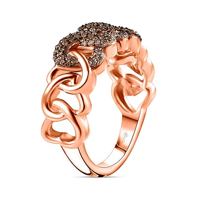 GP Champagne Diamond and Kanchanaburi Blue Sapphire ROUND 0.50 ctw Fancy Ring in Vermeil Rose Gold Over Sterling Silver (Size 10.0) (5.34 g)