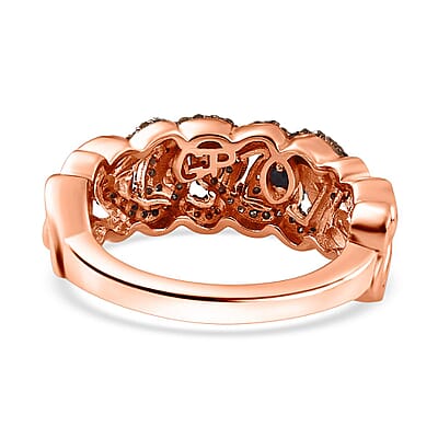 GP Champagne Diamond and Kanchanaburi Blue Sapphire ROUND 0.50 ctw Fancy Ring in Vermeil Rose Gold Over Sterling Silver (Size 10.0) (5.34 g)