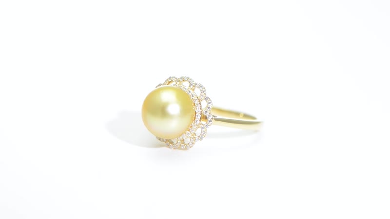 Certified & Appraised Iliana 18K Yellow Gold AAA South Sea Golden Pearl (9-9.5mm), Diamond (SI) Ring (Size 10.0) (4.05 g) 0.31 ctw