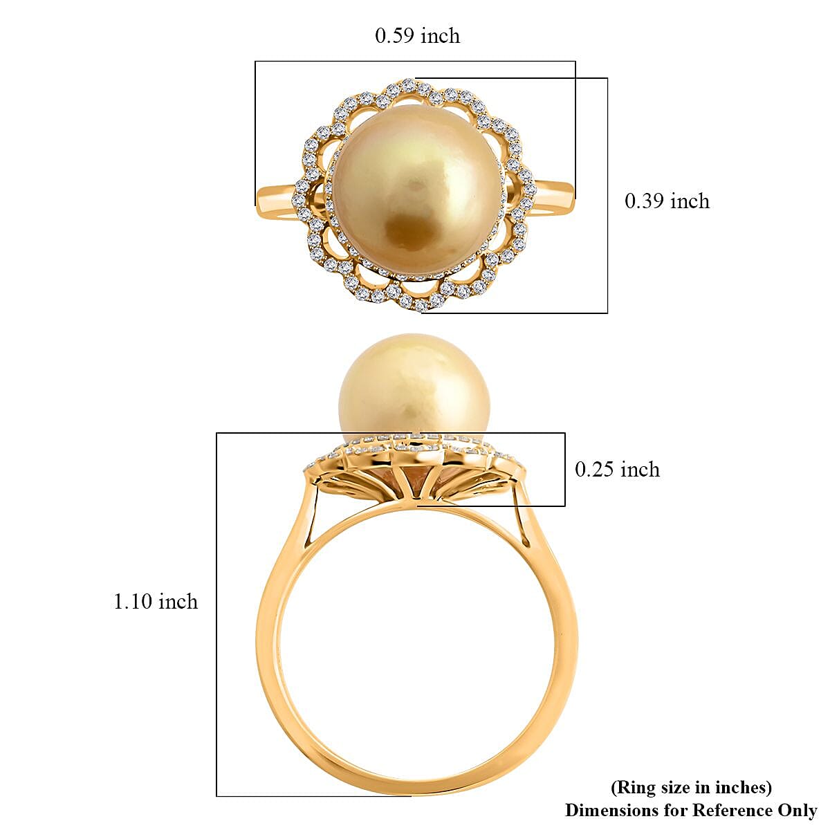 Certified & Appraised Iliana 18K Yellow Gold AAA South Sea Golden Pearl and G-H SI Diamond Ring (Size 10.0) 4.05 Grams 0.31 ctw