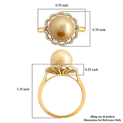 Certified & Appraised Iliana 18K Yellow Gold AAA South Sea Golden Pearl and G-H SI Diamond Ring (Size 10.0) 4.05 Grams 0.31 ctw