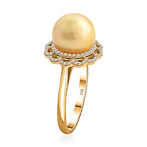 Certified & Appraised Iliana 18K Yellow Gold AAA South Sea Golden Pearl and G-H SI Diamond Ring (Size 6.0) 4.05 Grams 0.31 ctw
