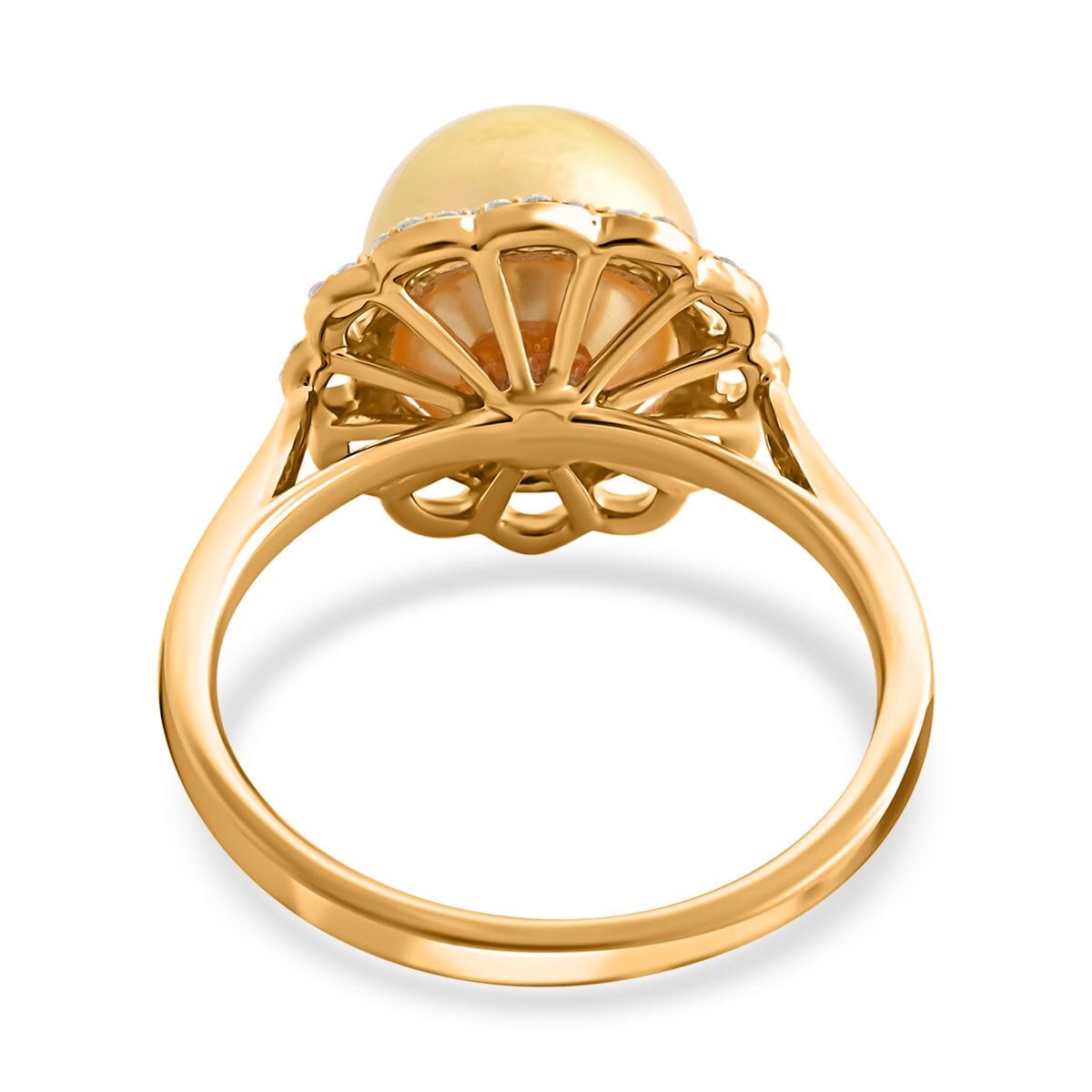Certified & Appraised Iliana 18K Yellow Gold AAA South Sea Golden Pearl and G-H SI Diamond Ring (Size 9.0) 4.05 Grams 0.31 ctw image number 4