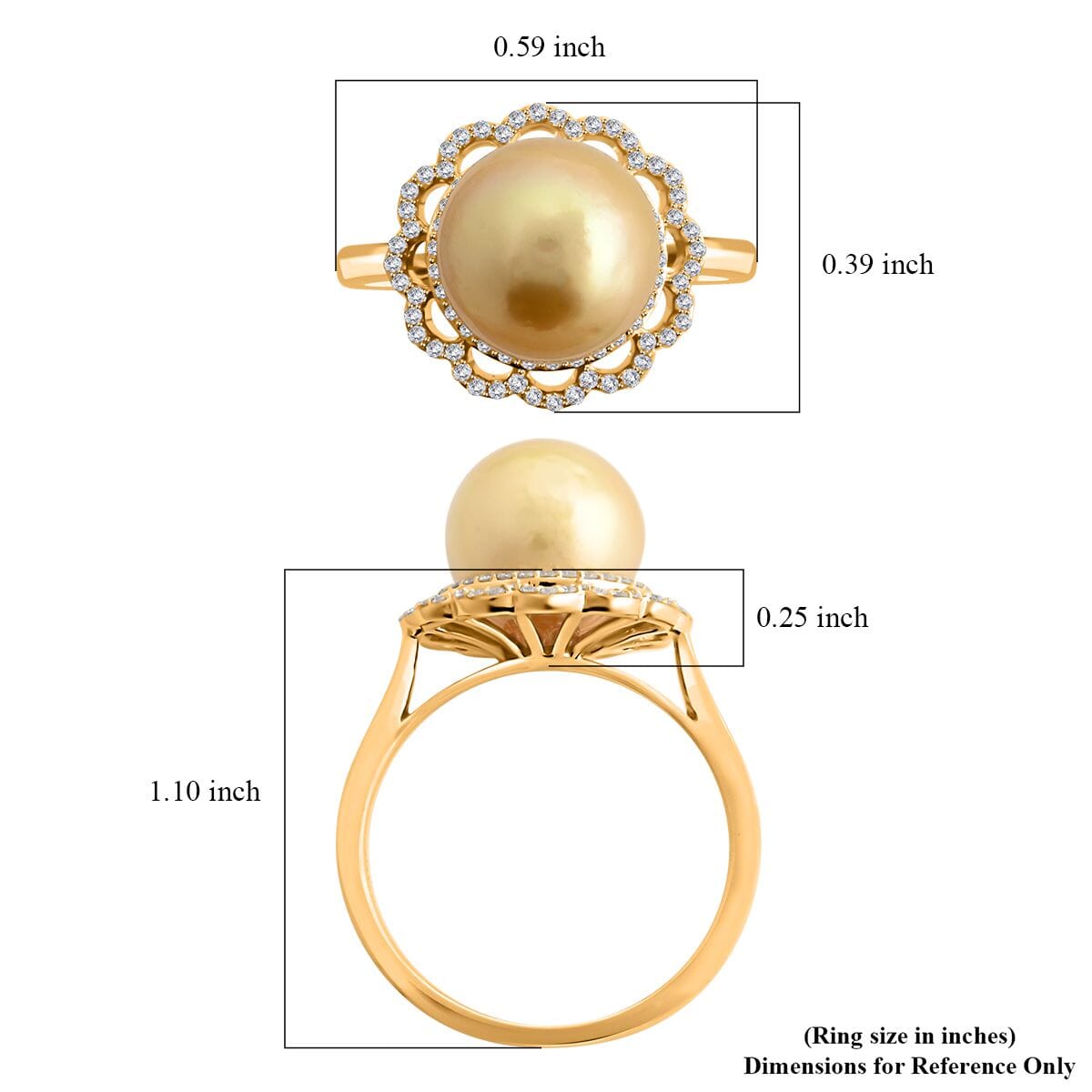 Certified & Appraised Iliana 18K Yellow Gold AAA South Sea Golden Pearl and G-H SI Diamond Ring (Size 9.0) 4.05 Grams 0.31 ctw image number 5