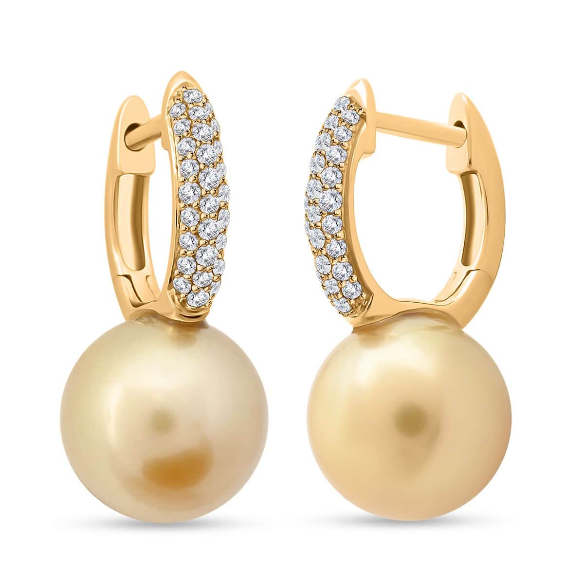 Certified & Appraised Iliana 18K Yellow Gold AAA South Sea Golden Pearl and G-H SI Diamond Earrings 0.24 ctw image number 0