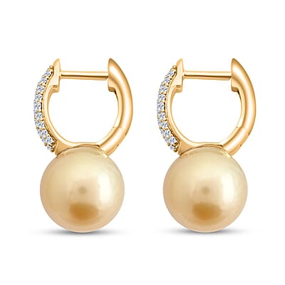 Certified & Appraised Iliana 18K Yellow Gold AAA South Sea Golden Pearl and G-H SI Diamond Earrings 0.24 ctw