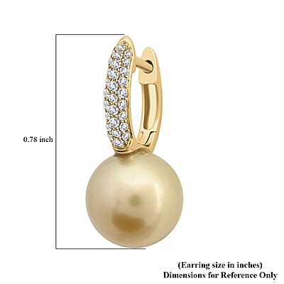 Certified & Appraised Iliana 18K Yellow Gold AAA South Sea Golden Pearl and G-H SI Diamond Earrings 0.24 ctw
