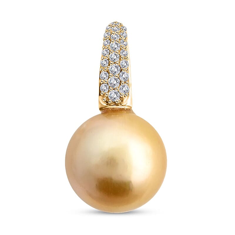Certified & Appraised Iliana 18K Yellow Gold AAA South Sea Golden Pearl and G-H SI Diamond Pendant without Chain 0.11 ctw