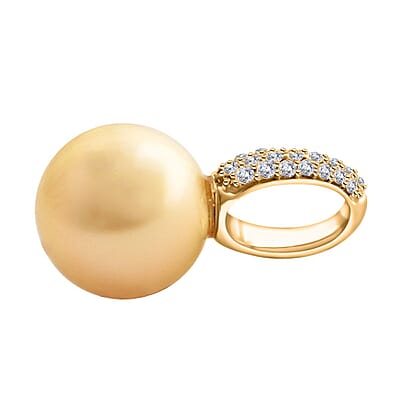 Certified & Appraised Iliana 18K Yellow Gold AAA South Sea Golden Pearl and G-H SI Diamond Pendant without Chain 0.11 ctw
