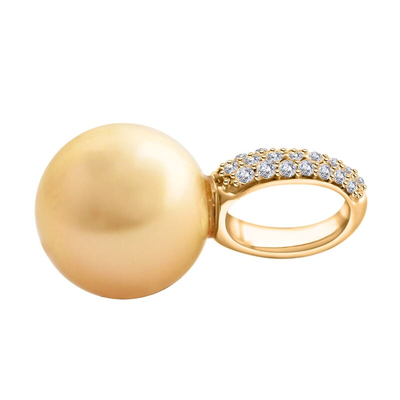 Certified & Appraised Iliana 18K Yellow Gold AAA South Sea Golden Pearl and G-H SI Diamond Pendant without Chain 0.11 ctw