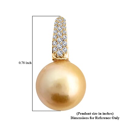Certified & Appraised Iliana 18K Yellow Gold AAA South Sea Golden Pearl and G-H SI Diamond Pendant without Chain 0.11 ctw