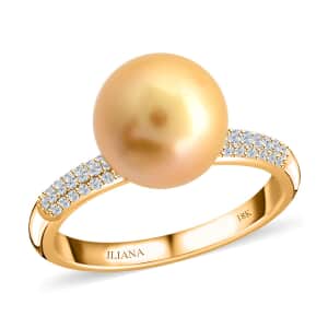 Certified & Appraised Iliana 18K Yellow Gold AAA South Sea Golden Pearl and G-H SI Diamond Ring (Size 10.0) 0.19 ctw