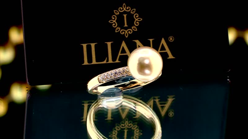 Certified & Appraised Iliana 18K Yellow Gold AAA South Sea Golden Pearl and G-H SI Diamond Ring (Size 10.0) 0.19 ctw