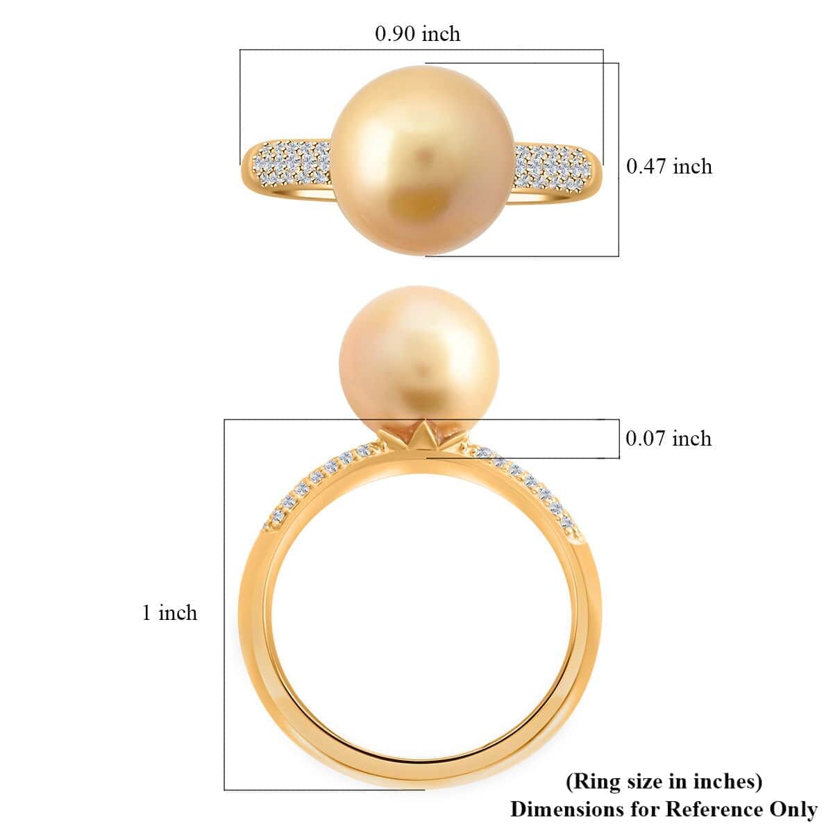 Certified & Appraised Iliana 18K Yellow Gold AAA South Sea Golden Pearl and G-H SI Diamond Ring (Size 10.0) 0.19 ctw image number 4