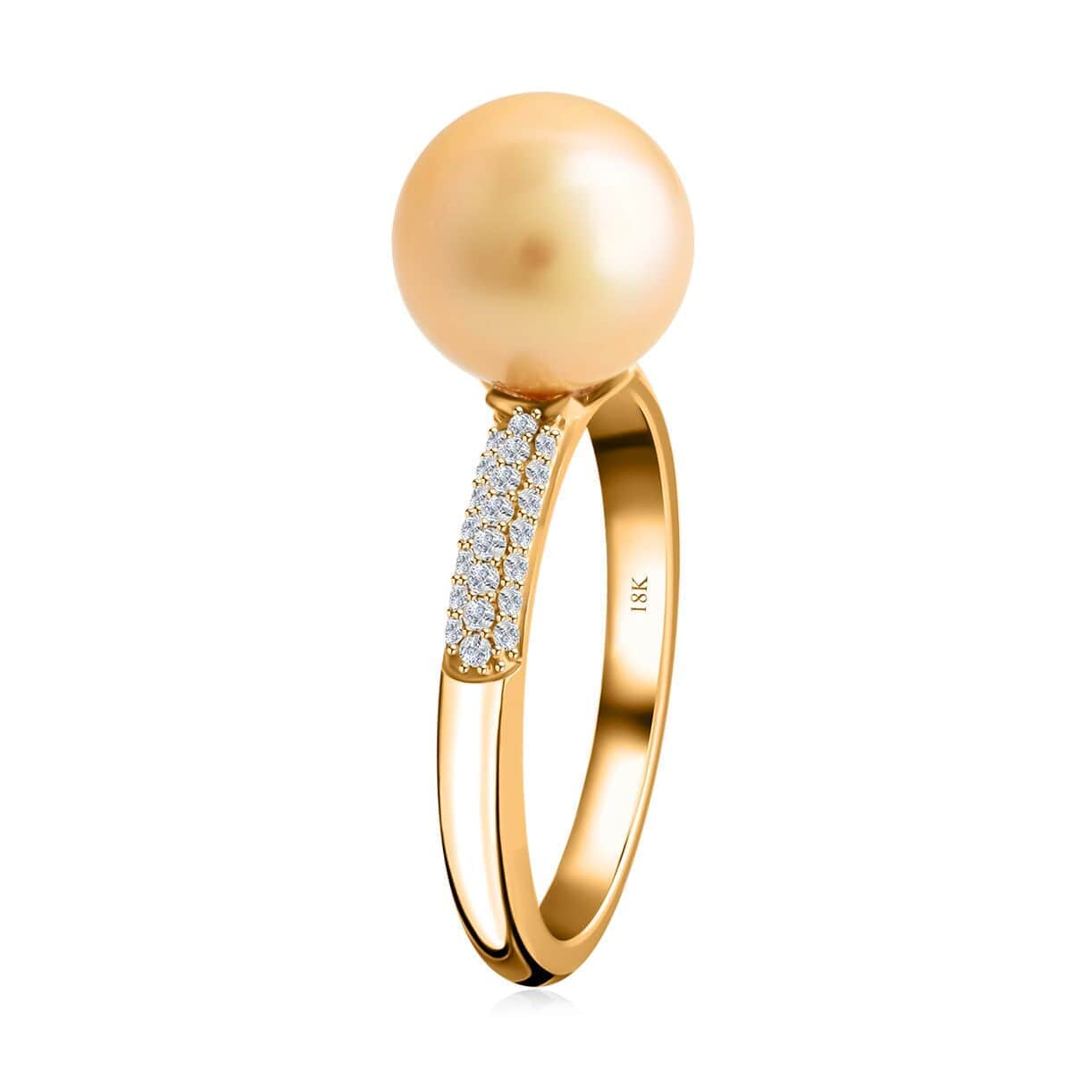 Certified & Appraised Iliana 18K Yellow Gold AAA South Sea Golden Pearl (8.5-8.9mm), Diamond (G-H, SI) Ring (Size 10.5) 0.19 ctw image number 3