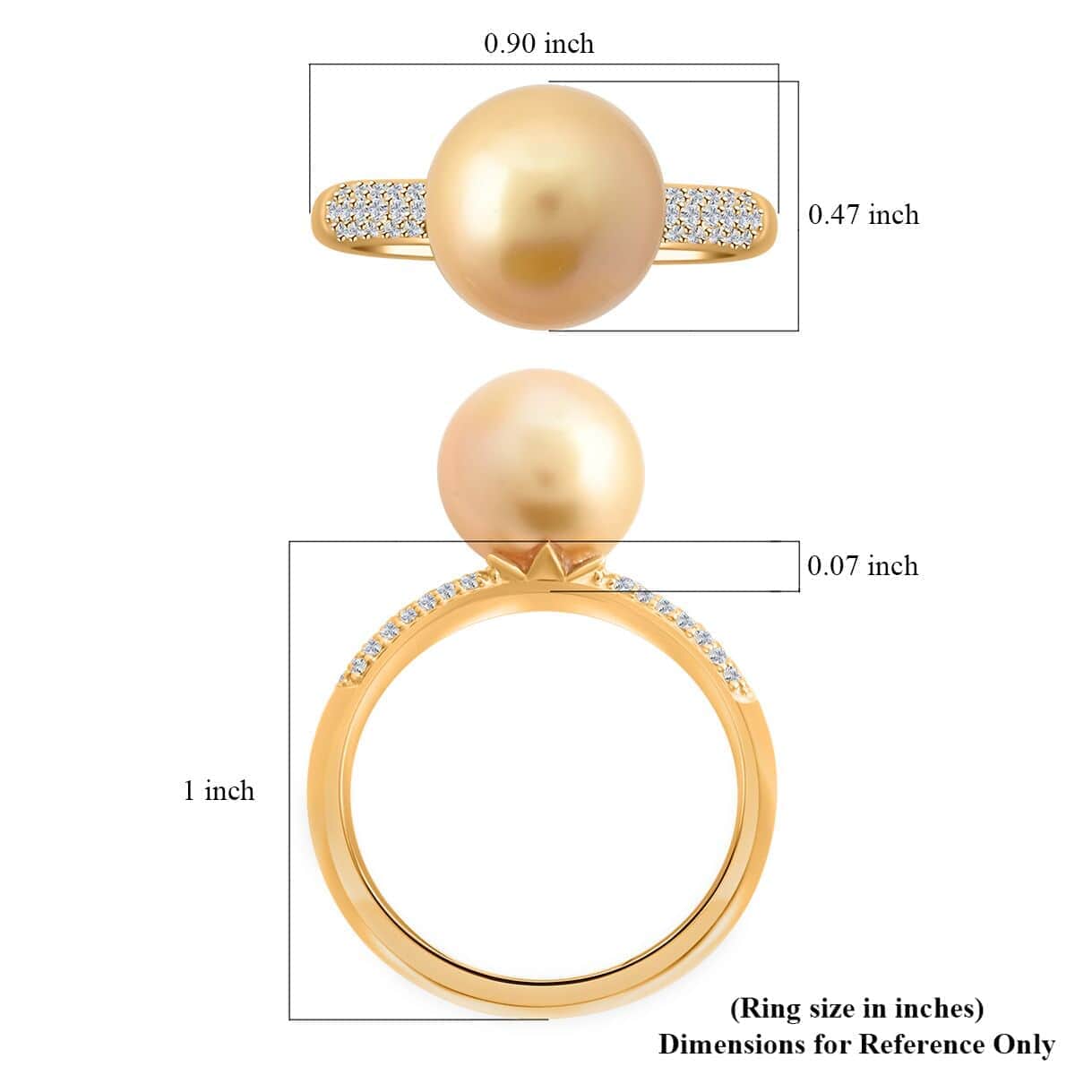 Certified & Appraised Iliana 18K Yellow Gold AAA South Sea Golden Pearl (8.5-8.9mm), Diamond (G-H, SI) Ring (Size 10.5) 0.19 ctw image number 4