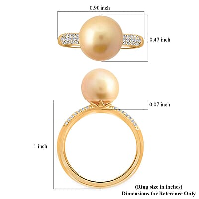 18K Yellow Gold  AAA   Golden South Sea Pearl ,  White Diamond  SI Ring ,  Gold Wt. 3.58 g 7.35 ctw