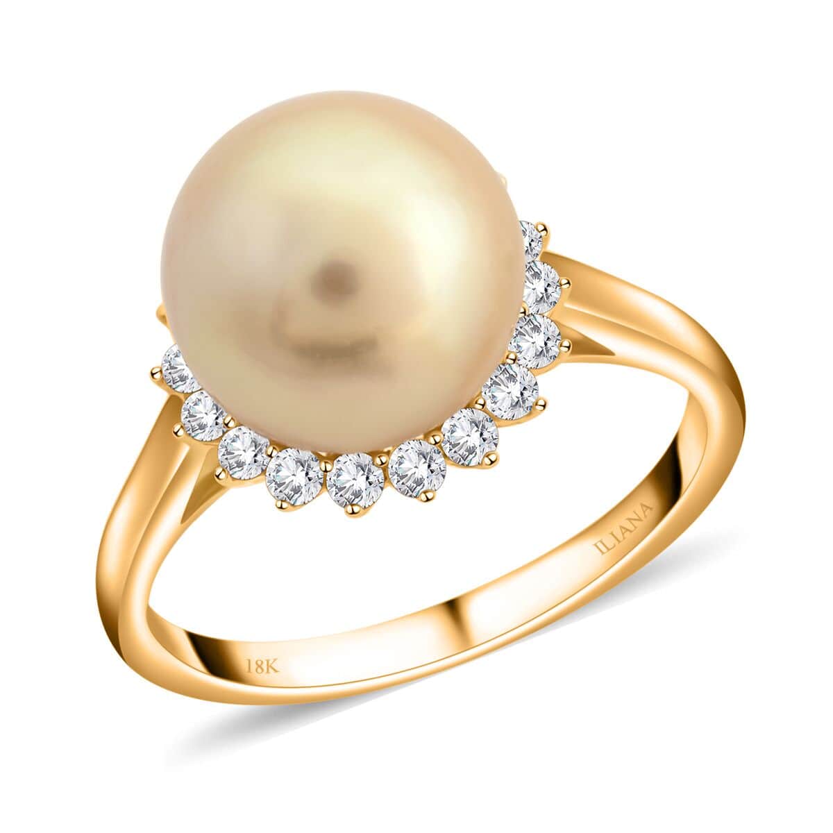 Certified & Appraised Iliana 18K Yellow Gold AAA South Sea Golden Pearl and G-H SI Diamond Ring (Size 10.0) 0.33 ctw image number 0